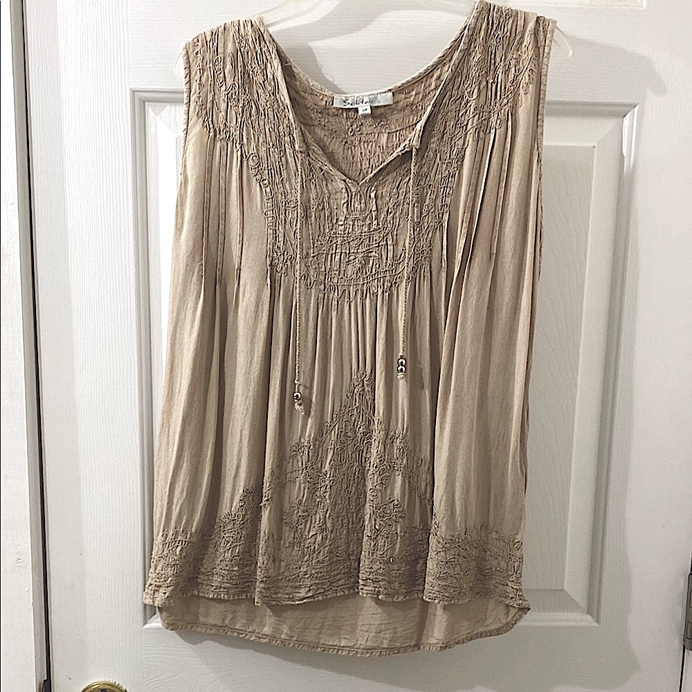 Tan Smocked Relaxed Blouse